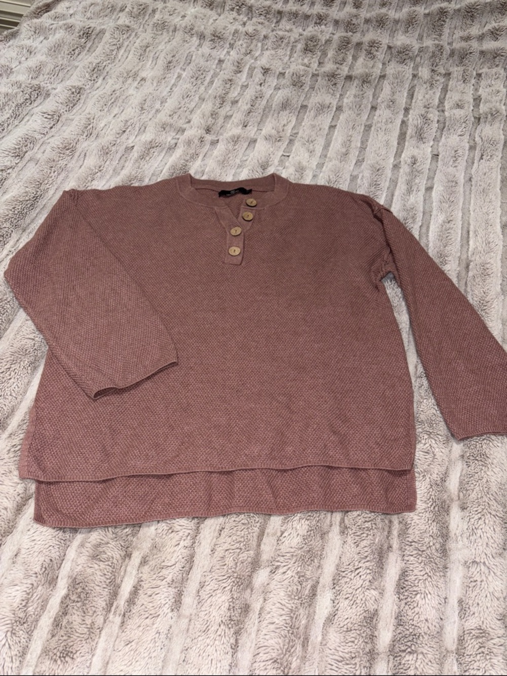 Lillusory Dusty Mauve Henley Button Knit Sweater Women's M Relaxed Fit